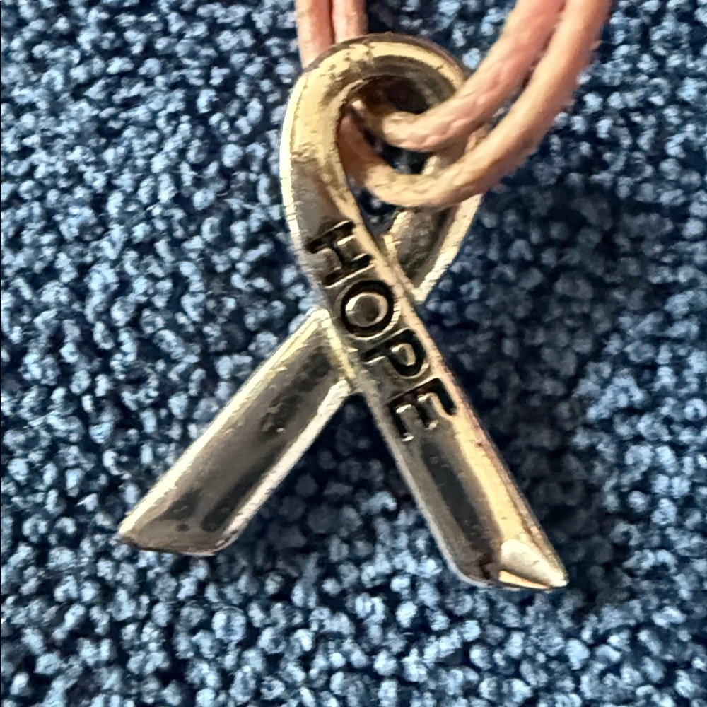 Elegant Silver cancer ribbon of hope charm bracelet with pink band